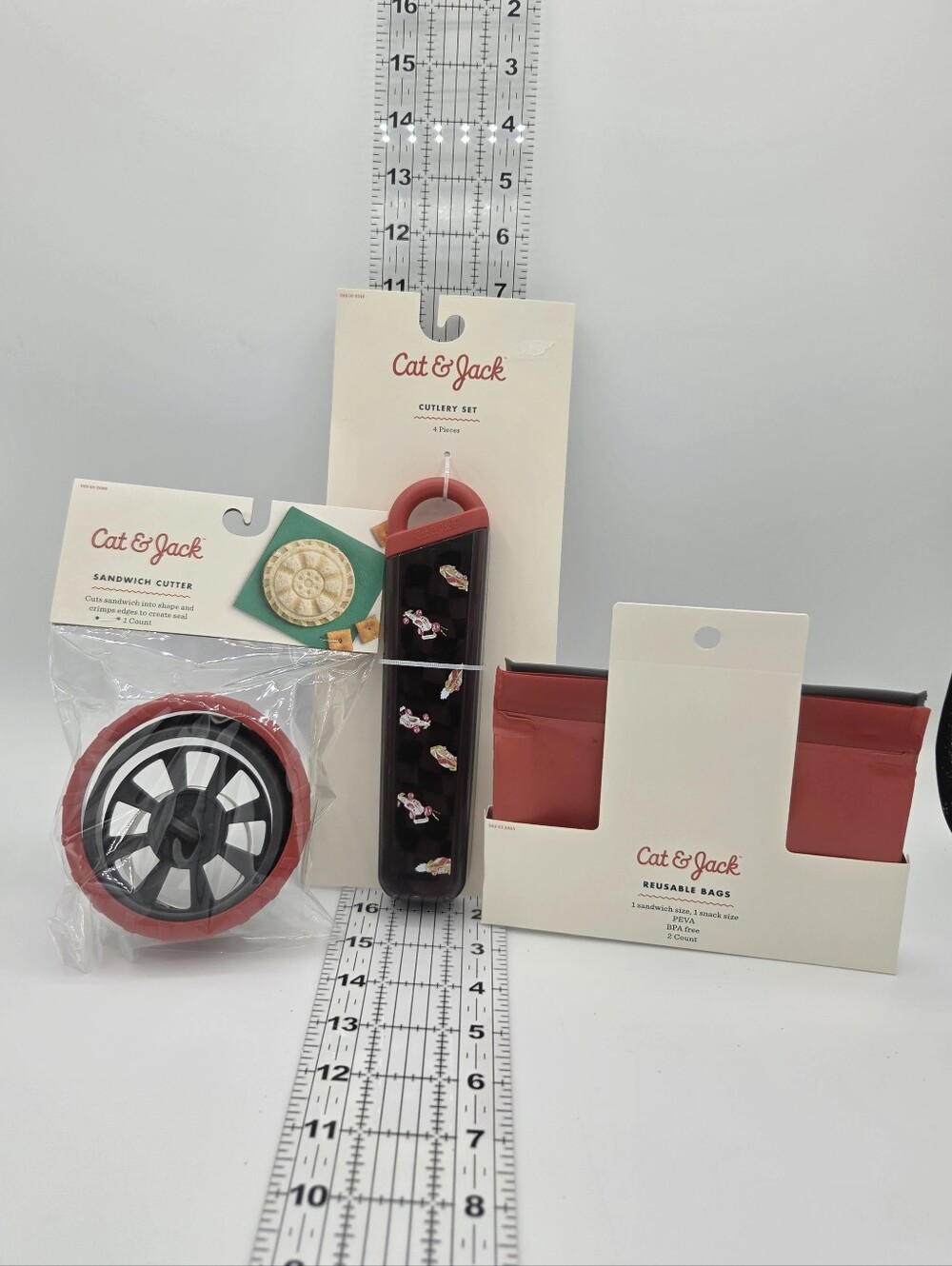 Cat & Jack Car Themed Sandwich Cutter, Cutlery Set and Reusable Bags Bundle